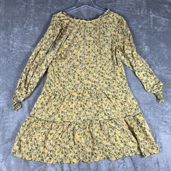 Max Studio‎ Smocked Mini Dress Yellow Floral Fields Size Large Farm Cottage - Picture 4 of 4